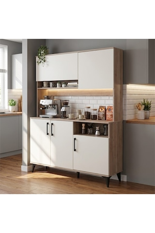Kobos Kahve Köşesi Çok Amaçlı Mutfak Dolabı 150cm Sp02348 Bej