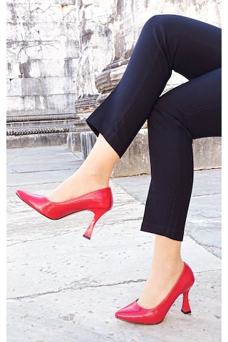 Gdt Ayakkabı Kırmızı Rugan Kadeh Topuklu Kadın Stiletto 001