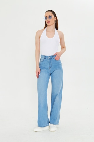 Kutaf Buz Mavi Beş Cepli Palazzo Denim Pantolon Bebe Mavisi