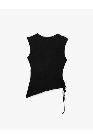 Koton Bürümcük Kumaş Slim Fit Yandan Büzgülü Asimetrik Kolsuz Bluz Siyah 6sak10484ek