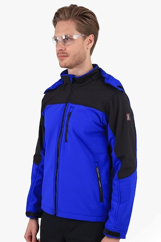 Çift Renkli Kapüşonlu Softshell Mont Saks Mavi - Siyah
