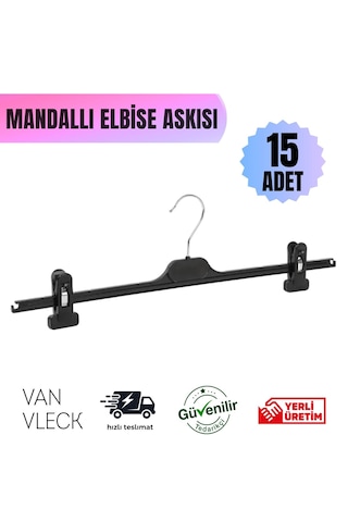 15 Adet Mandallı Pantolon & Etek Askısı Metal Kıskaçlı, Kırışma Önleyici Süngerli, Kaymaz Tasarım Siyah