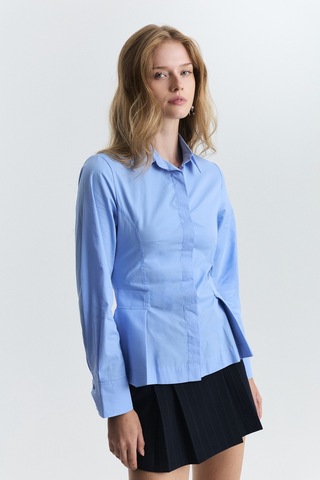 Antioch Peplum Poplin Gömlek Mavi