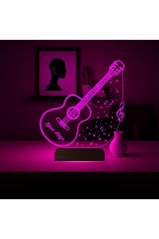 Luvivia Klasik Gitar Müzisyen Hediye Kişiye Özel 3d Lamba - Masa Gece Lambası V2 Şeffaf