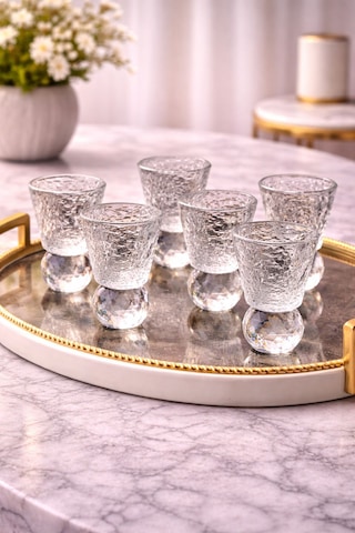 6 Kişilik Cam Elmas Ayaklı Kahve Yanı Bardağı Bardak 50ml Şeffaf