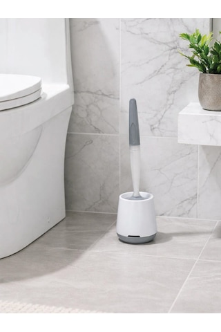 Silikon Başlıklı Modern Tuvalet Fırçası Ve Standı Kapalı Su Doldurma Hazneli, Hijyenik Wc Fırçası Seti Vıchy-7038 Gümüş