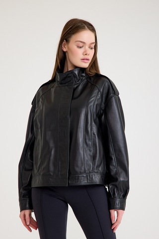 Oversize Bayan Deri Ceket Vb-12-bk-2828-24083 Siyah