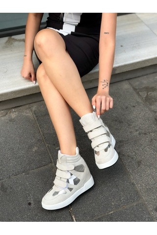 Erva'nın Butiği Gri Süet İsabe Gizli Topuk Dolgu Topuk 7 Cm Boy Uzatan Sneakers-6413