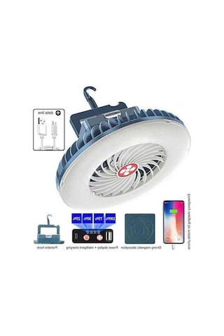 Pazly Mini Kamp Işığı Ve Fan, Usb Şarjlı Acil Durum Işığı, Kamp Çadır Işığı, Mavi Mavi
