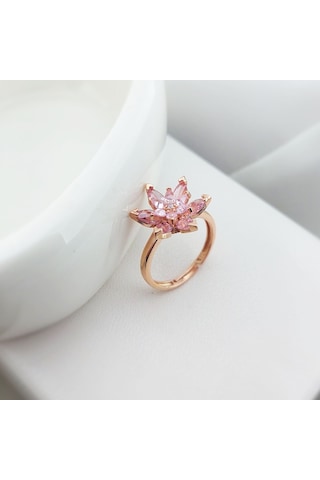 Vaoov 925 Ayar Gümüş Pembe Lotus Yüzük