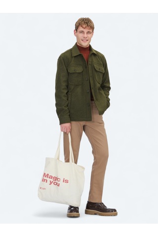 Kip Haki Regular Fit Uzun Overshirt