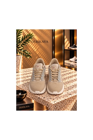 Derikaya Kadın Bej Kalın Taban Bağcıklı Günlük Sneaker Spor Ayakkabı