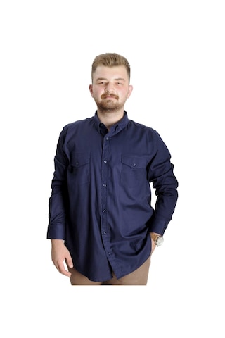 Mode Xl Büyük Beden Gömlek Gabardin Çift Cep Kapaklı 20360 Lacivert 001