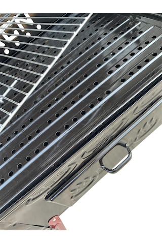 Acn Kömürlü Mangal 35x 60 Cm Katlanır Ayaklı Çift Izgaralı Siyah