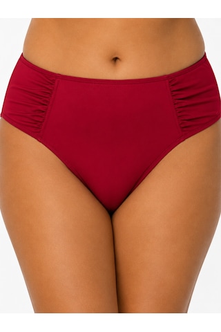 Büyük Beden Yan Drapeli Toparlayıcı Yüksek Bel Kadın Bikini Alt Kırmızı