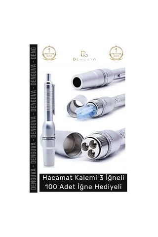 Hacamat Metal Profesyonel Kaliteli Pratik Hacamat Kalemi 3 İğneli 100 Adet İğne Hediyeli