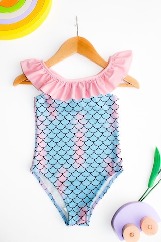 Lolliboomkids Kız Çocuk Pastel Renk Balıksırtı Desen Fırfır Yaka Detaylı Mayo Yeni Sezon Açık Mavi