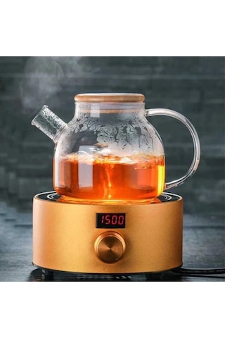 Bambu Kapaklı Isıya Dayanıklı Cam Bitki Çayı Demliği 900 ML
