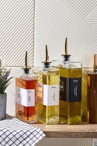 Molivet 3'lü Gold Kapak Cam Yağdanlık Sosluk Sirkelik 350-500-750 Ml Seffaf Şeffaf