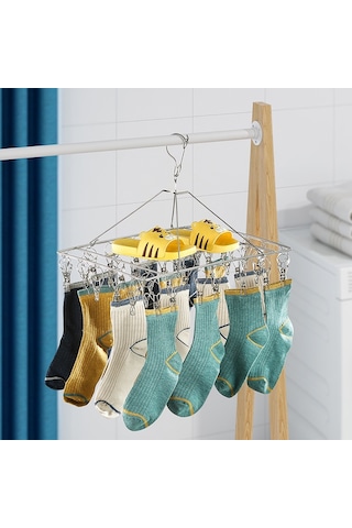 Sones Kare Çorap Kurutma Askısı Paslanmaz Çelik Çok Amaçlı Rüzgar Geçirmez Kurutma Rafı, Stil: 40x25cm 60 Klips Diğer