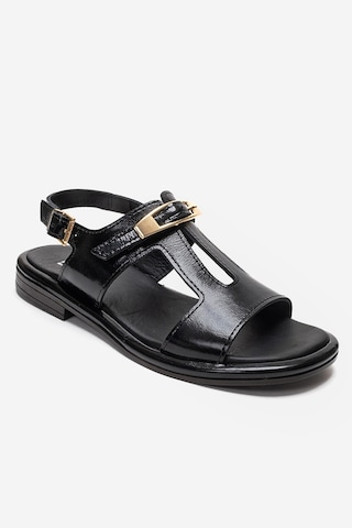 Luvishoes Auren Siyah Rugan Hakiki Deri Tokalı Kadın Sandalet