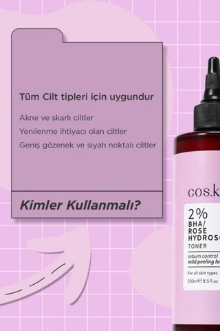 %2 Bha Gül Hidrosol Tonik 250 Ml Gözenek Sıkılaştırıcı, Akne Ve Siyah Nokta Karşıtı Yağ Dengeleyici