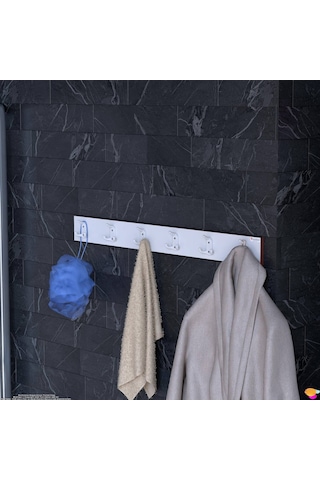 Modilayn Arı Serisi 86,4x9,6 Cm 18 Kancalı Banyo Askısı - 6'lı Set Ekstra Düzen Ve Yer Tasarrufu Beyaz