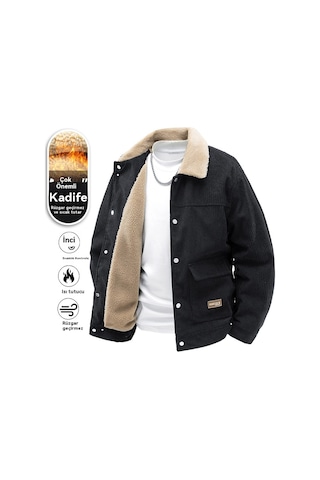 Sonbahar/kış Modası Bol Kesim Kalın Kadife Erkek Ceket Retro Trend Yaka Beyaz