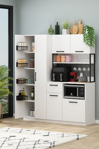 Ervin Kahve Köşesi 4 Sepet Raflı Airfry Kiler Dolabı Çok Amaçlı Beyaz Beyaz