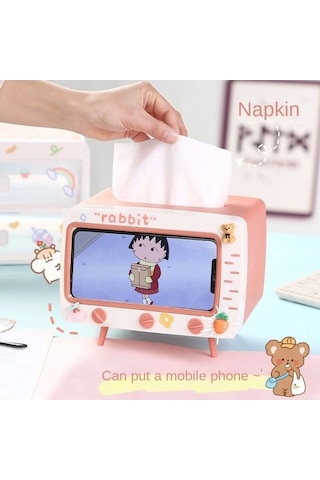 Createtech Beyaz-kore İns Yaratıcı Sevimli Kız Kalp Sevimli Tv Modeli Cep Telefonu Standı Masaüstü Çekmece Kağıt Havlu Kutusu Doku Kutuları Peçete Tutucu Beyaz