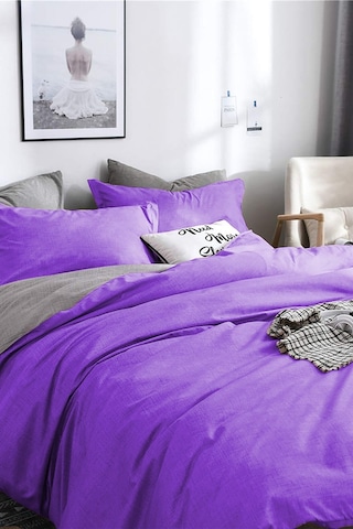 Alla Turca Tek Kişilik Ranforce Çift Taraflı Nevresim Seti - Çarşafsız Mor/gri