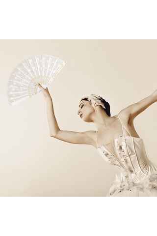 Beluga Yelpaze Şık Doğal Serinletici Pullu Gelin Yelpaze Beyaz