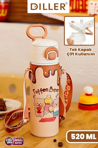 Dıller Toffee Bear Figürlü 520 Ml Paslanmaz Çelik Termos Kahve Rengi