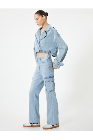 Koton Kargo Kot Pantolon Yüksek Bel Düz Paça Cepli - Nora Longer Straight Jeans Açık İndigo 4sal40421md Açık İndigo