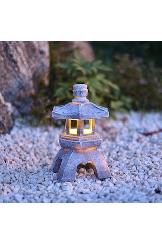 Moveevo Güneş Enerjili Çin Zen Stili Bahçe Aydınlatması - Sakinlik Verici Manzaralı Taş Kule Dekoratif Lamba Yuvarlak Tavan