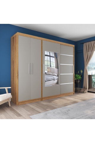 Sürgülü Gardırop Kısmı Kapaklı Sürgülü Gardırop 270cm /210 Cm Kül Gri+ud