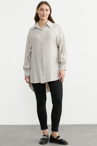 Sementa Tencel Arkası Uzun Oversize Gömlek - Taş