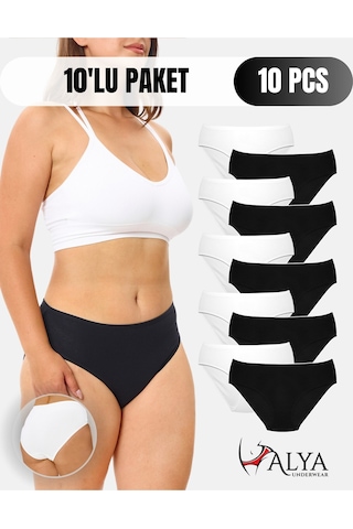 Alya Underwear Kadın Külot Basic Slip Renkli Pamuklu Iç Çamaşırı 10'lu Paket Multicolor-x32 Siyah - Beyaz X30