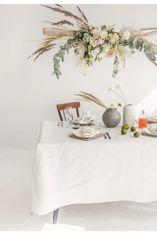 WellstilPremium Keten Masa Örtüsü  Beyaz
