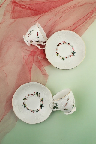 Christmas Altın Yaldızlı 2 Kişilik Porselen Kahve Fincan Takımı Beyaz - Altın