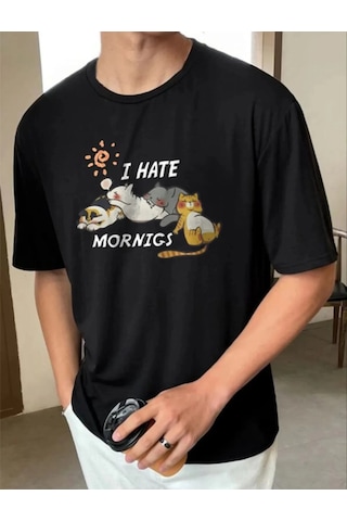 Moda Assema Erkek Baskılı Oversize T-shirt - Siyah Çok Renkli