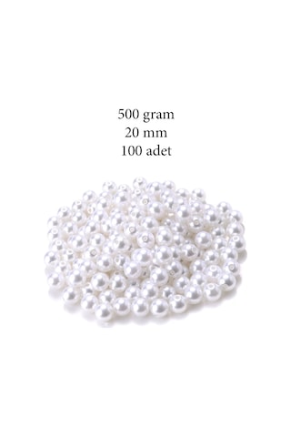 500 Gram 20mm Beyaz Renk Plastik İnci Boncuk Çanta Ve Takı Yapım Boncuğu 100 Adet