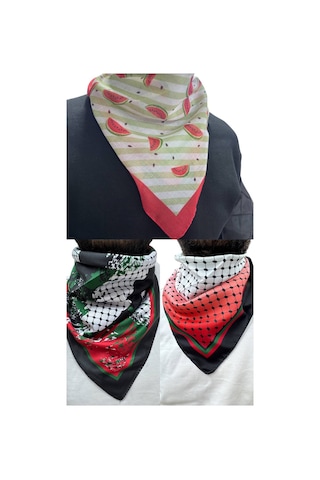 Aldaıyr 3 Adetfilistin Temalı Fular 50x50 Unisex Günlük Kullanıma Uygun Puşi Şal Kefiye Filistin Çok Renkli P