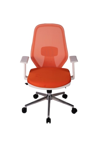 Ofisbazaar Dali Beyaz Fileli Çalışma Koltuğu Ergonomik Şef Ve Toplantı Koltuğu Turuncu Turuncu