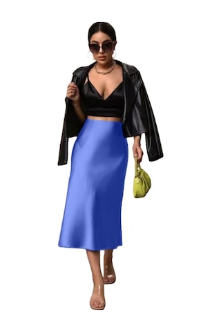 Kadın Saten Kalça Balık Etek Kraliyet Mavisi