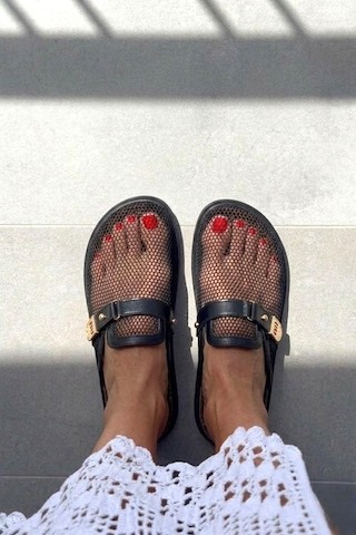 Fox Shoes Y250505115 Siyah File Detaylı Kadın Terlik