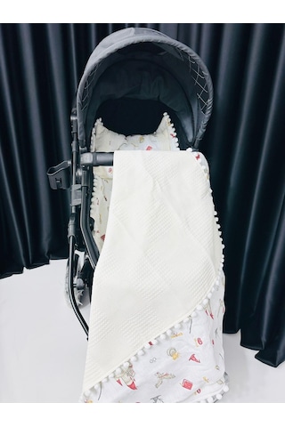 Şato 90 100 Çift Katlı Pikeli Müslin Battaniye Yastık Ve Alt Açma 3lü Set - Krem Krem