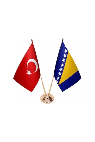 Masa Üstü Bosna Hersek Bayrağı Türk Bayrağı İkili Pirinç Direk Ma