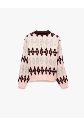 Koton Regular Fit Polo Yaka Uzun Kollu Triko Baklava Desenli Kazak Bordo Desenli 7wal90118ht