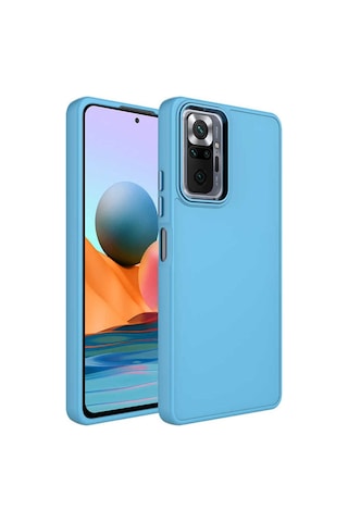 Xiaomi Redmi Note 10 Pro Kılıf Metal Çerçeve Ve Buton Tasarımlı Silikon Zore Luna Kapak Sierra Mavi